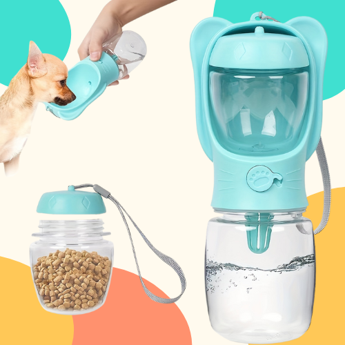 Portable dog water bottle with food container and leak-proof travel design