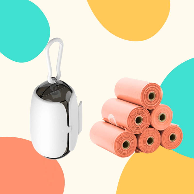 White space capsule dog poop bag dispenser with green waste bag rolls