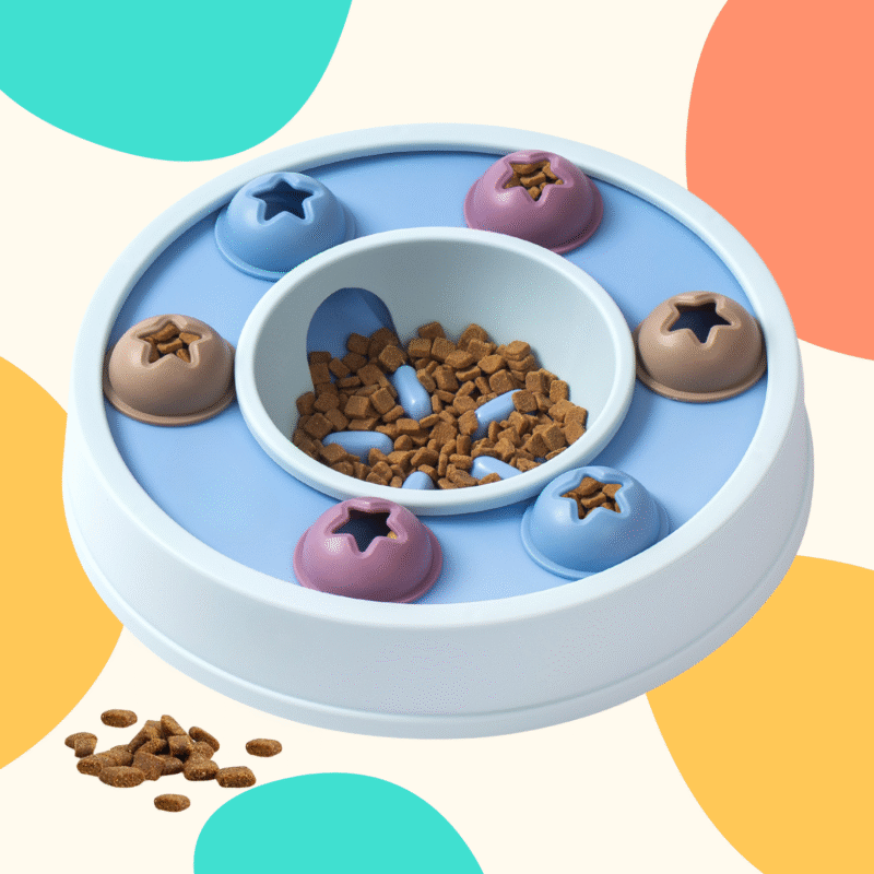 Interactive dog puzzle feeder bowl with multiple compartments for slow eating and mental stimulation