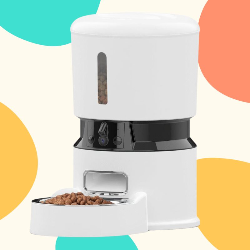 Smart automatic pet feeder with dual cameras, WiFi app control, and food dispenser for cats and dogs